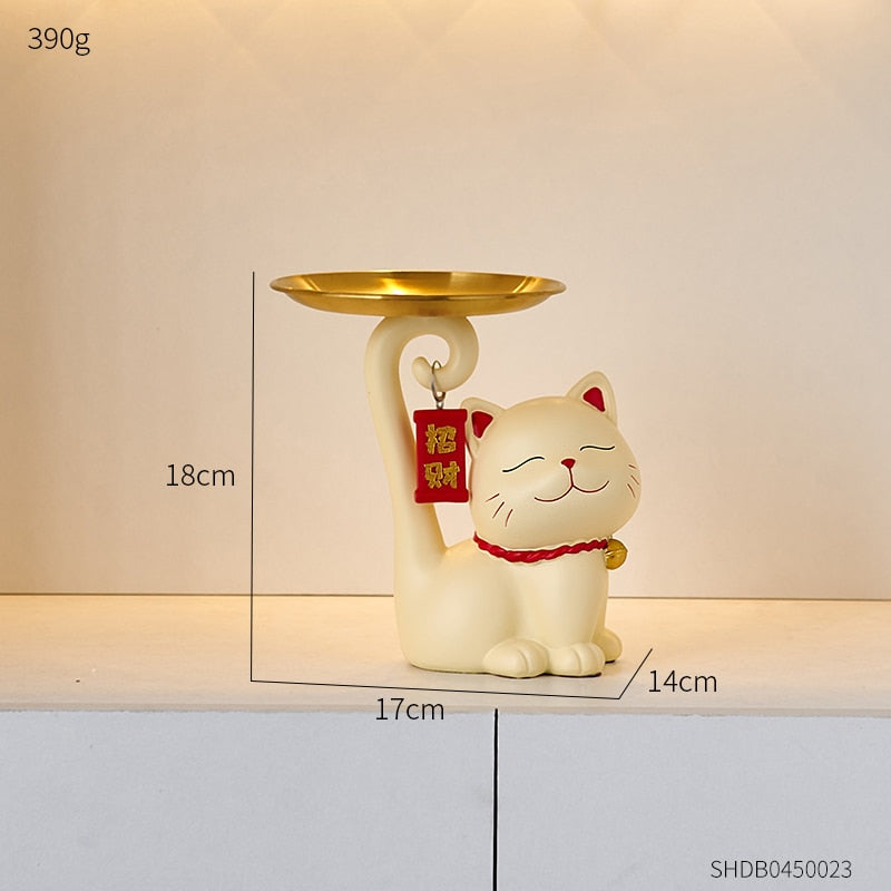 Moderne Heimdekoration, Glückskatzen-Tablett, kreative Raumdekoration, Maneki-Neko-Skulptur und Figuren, Innenkunst, Skulpturenhandwerk