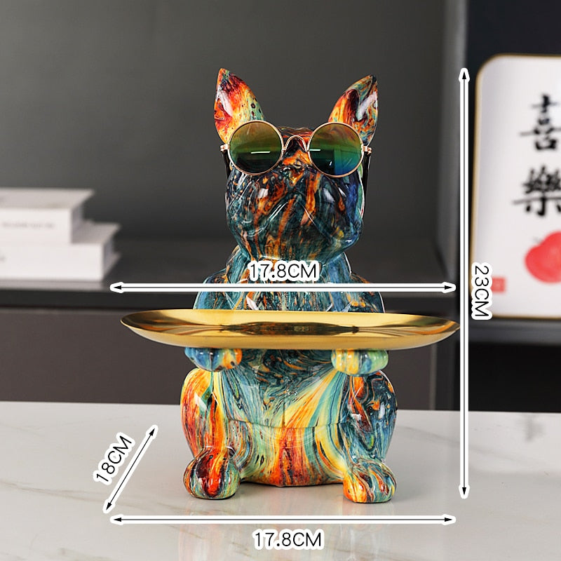 Hundestatue aus Kunstharz, Wohnzimmer-Dekoration, Hundeskulptur, Tischtablett, Ornamente, französische Bulldogge, Figur für Zuhause, Inneneinrichtung, Schreibtischdekoration