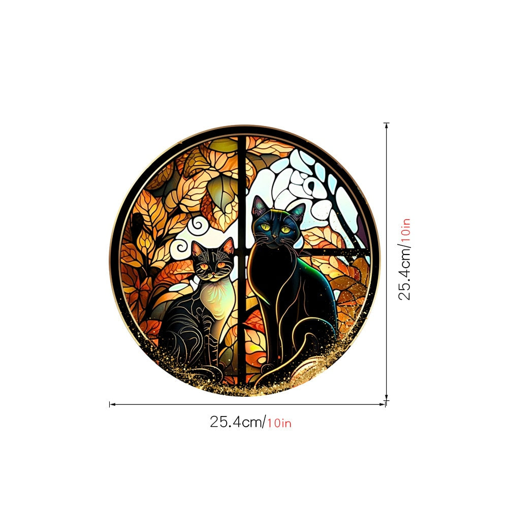 Halloween-Aufkleber, bunt, Horror-Schloss, Katze, statische PVC-Fensterglas-Aufkleber, kleberfrei, dekorative Folie, Party-Heimdekoration