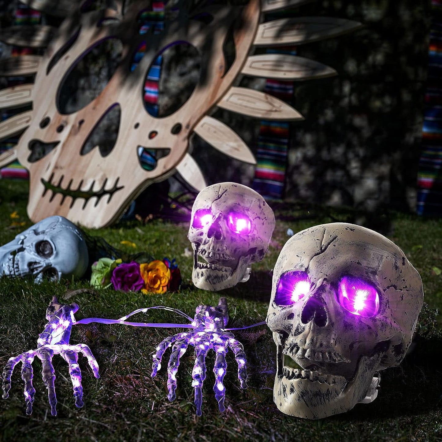 Halloween-LED-Skelett-Pfahl-Dekoration, gruselige Skelette mit Lichtern, Groundbreaker, Hof, Friedhof, Dekoration, realistischer gruseliger Totenkopf