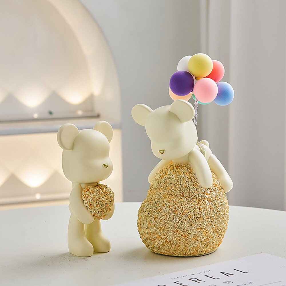 Moderne Stil Nordic Hause Kawaii Ballon Bär Figuren Harz Ornament Büro Schreibtisch Skulptur Zubehör Wohnzimmer Statue Dekor