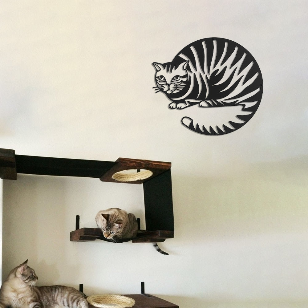 Geometrische Metall-Katzen-Silhouette, Kunst-Wanddekoration, Hängeschild, Vintage-Zimmer, Schlafzimmer, Dekoration, Heimdekoration, Geschenk für Katzenliebhaber