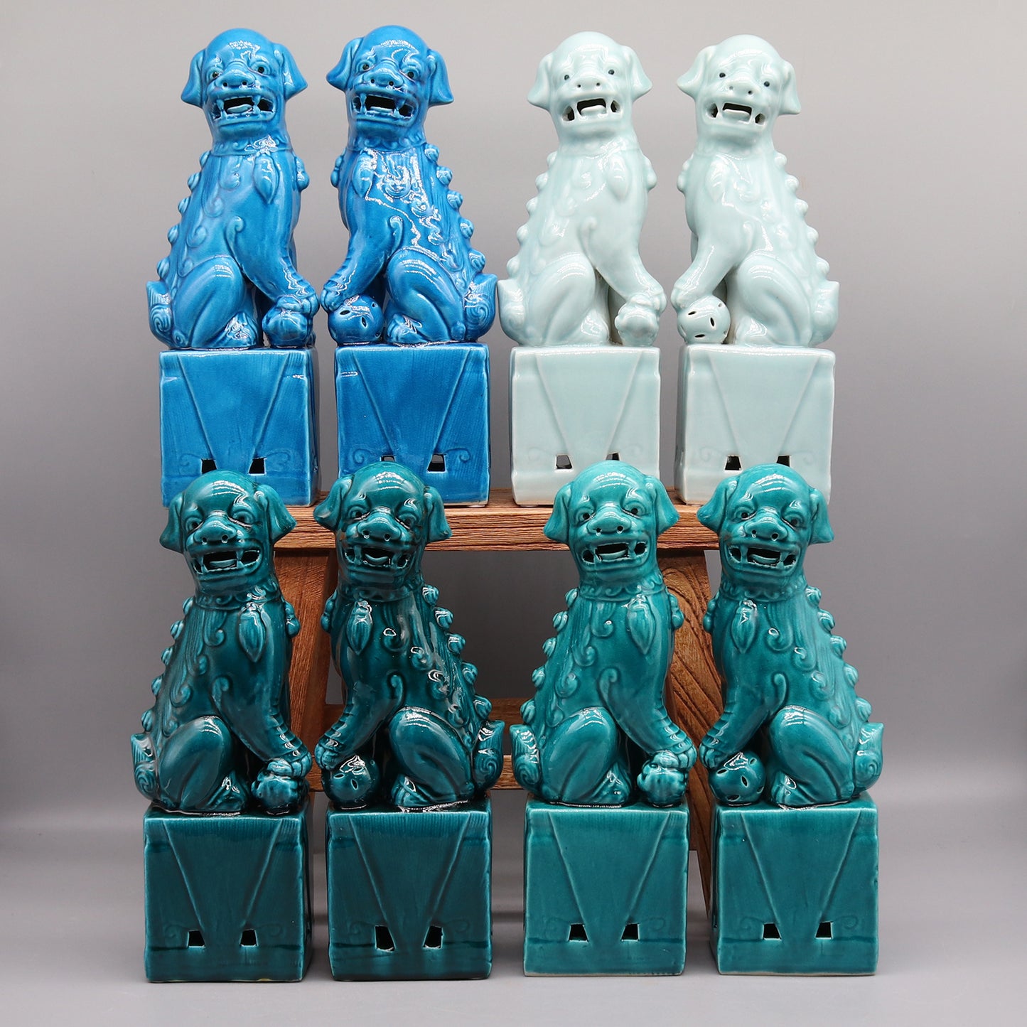Paar Foo-Hunde, Fu-Hunde, Buddha-Hunde, chinesische Schutzlöwen, Keramikskulptur, Wohndekoration
