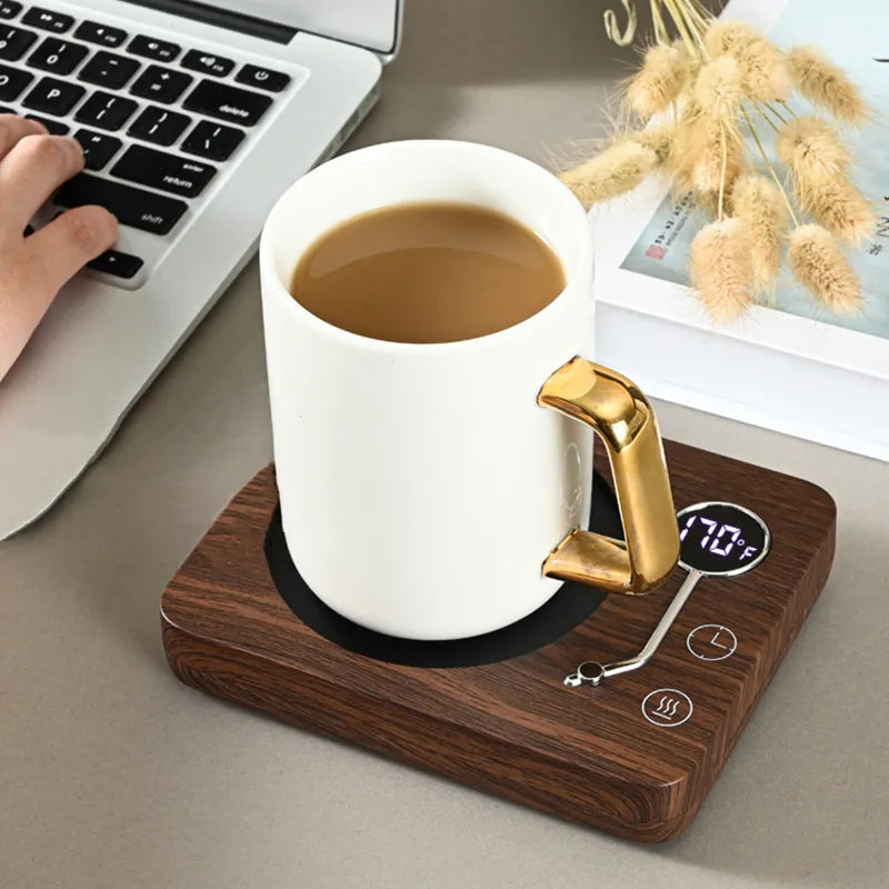 USB Wood Grain Cup Warmer Heat Beverage Mug Mat Home Office Desktop Heated  Coffee Tea Mug Pad(Black)