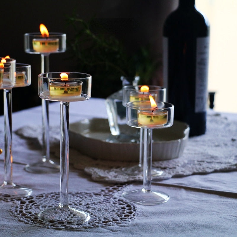 Glas-Kerzenhalter-Set, Teelichthalter, Heimdekoration, Hochzeit, Tischdekoration, Kristallhalter, Tischdekoration für den Esstisch