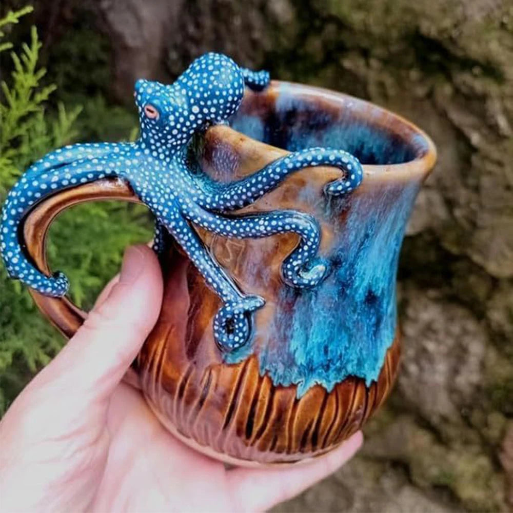 10x octopus coffee mug New Deep Blue Octopus Mug Home Deep Blue Octopus Resin Mark Coffee Cup