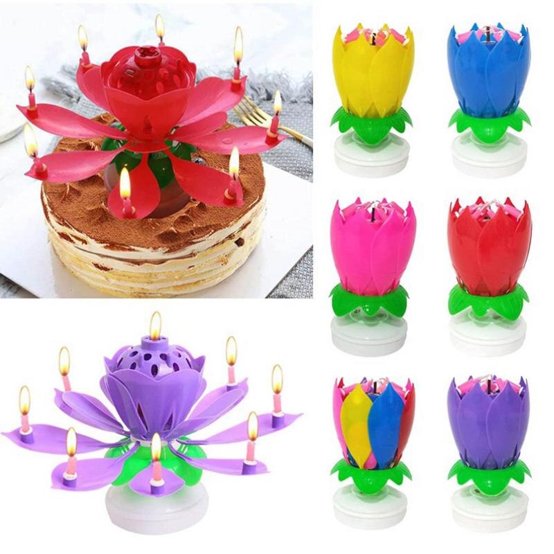 Rotierende Lotus-Geburtstagskerze, Lotus-Kerze, singende, kerzenbetriebene, drehende Kuchendekoration, wiederverwendbare Geburtstagskerze für Heimdekoration