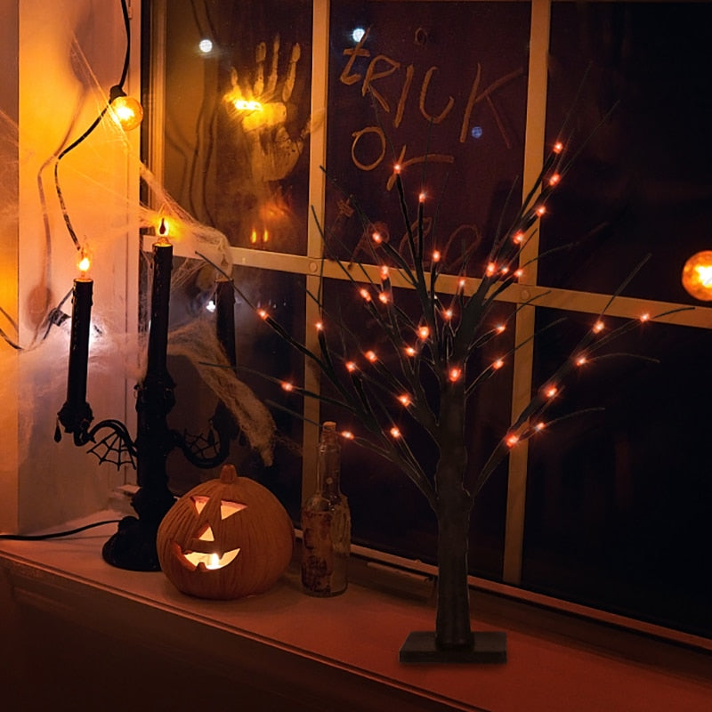 Lumière LED en forme de bouleau pour Halloween, ornements suspendus pour fête d'halloween, décorations d'arbre pour la maison, Table, cadeau pour enfants, lampe de noël