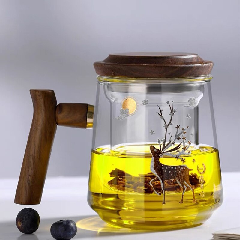 Hochwertiger, hitzebeständiger Glasbecher, Teewassertrennung, Teetasse, Kung-Fu-Teeset, Filter-Wasserbecher mit Deckel, Filter, Büro-Teetasse