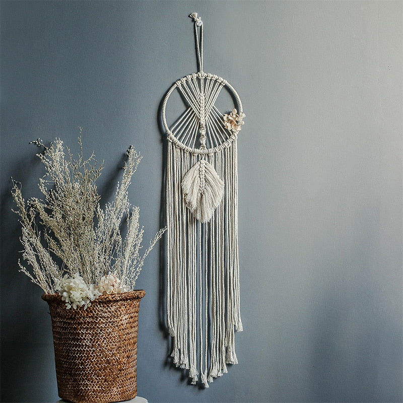 Makramee-Traumfänger, großer Wandbehang, Heimdekoration, Traumfänger, Baumwollseil, Quaste, gewebt, böhmische Wandbehang, Raumdekoration