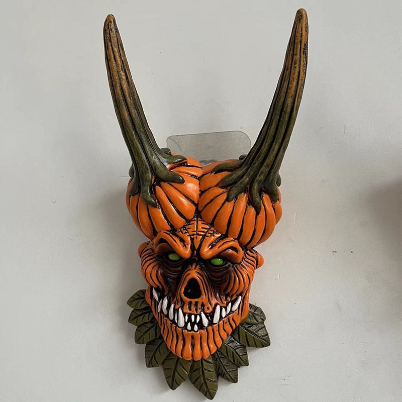 Figuras decorativas de la cara fantasma de calabaza Cosplay Ojos luminosos de resina Estatua de terror de resina Craft Ornament Decoración de Halloween