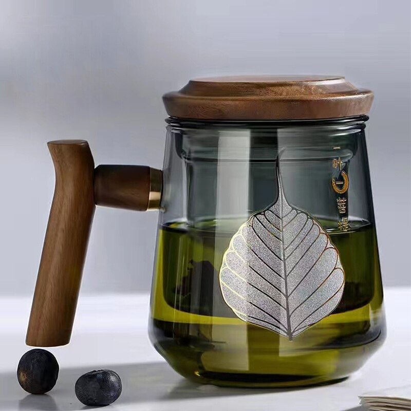 Hochwertiger, hitzebeständiger Glasbecher, Teewassertrennung, Teetasse, Kung-Fu-Teeset, Filter-Wasserbecher mit Deckel, Filter, Büro-Teetasse