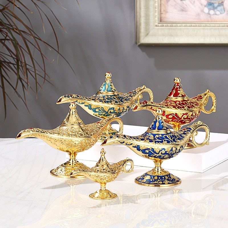 Vintage Legende Aladdin Lampe Magic Genie Wishing Ligh Tabletop Dekor Handwerk für Zuhause Hochzeit Dekoration Geschenk für Party Home Decor