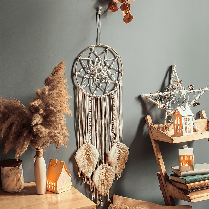 Makramee-Traumfänger, großer Wandbehang, Heimdekoration, Traumfänger, Baumwollseil, Quaste, gewebt, böhmische Wandbehang, Raumdekoration