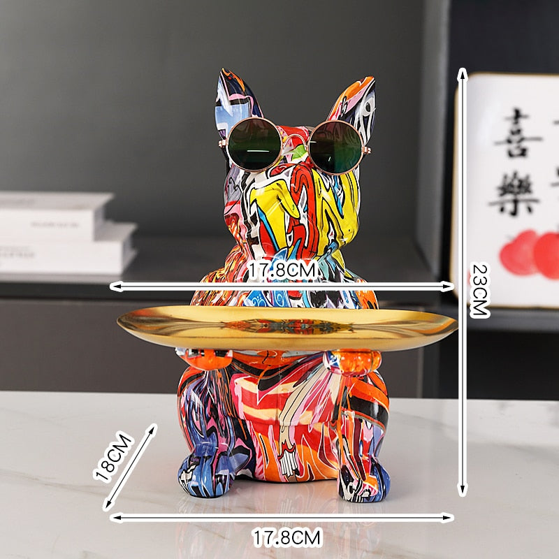Hundestatue aus Kunstharz, Wohnzimmer-Dekoration, Hundeskulptur, Tischtablett, Ornamente, französische Bulldogge, Figur für Zuhause, Inneneinrichtung, Schreibtischdekoration