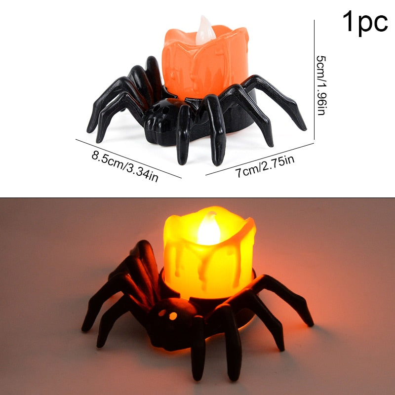 Halloween-Dekorationen, LED-Kerzenlicht, Kunststoff-Spinnen-Kürbis-Lampe für Zuhause, Bar, Spukhaus, Halloween-Party-Dekoration, Horror-Requisiten