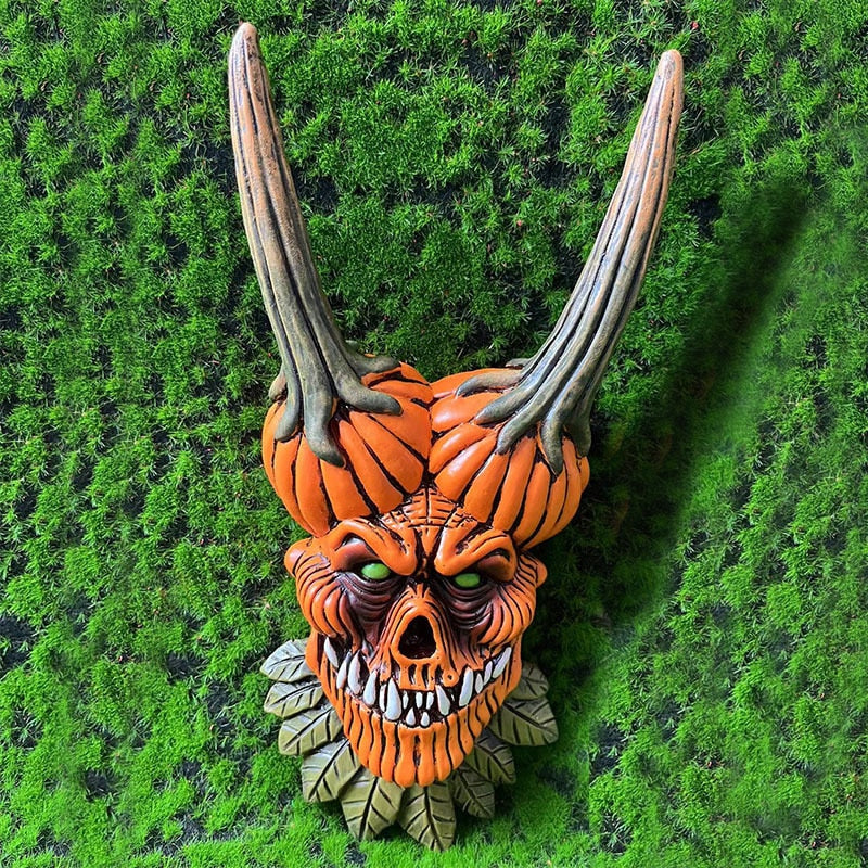 Figuras decorativas de la cara fantasma de calabaza Cosplay Ojos luminosos de resina Estatua de terror de resina Craft Ornament Decoración de Halloween