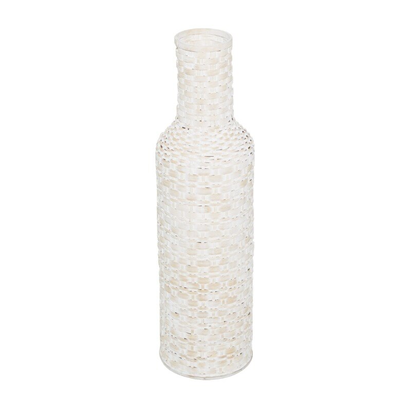 KAZHAN Weiße böhmische Metallvase mit Distressed-Webmuster, 9" x 9" x 30"MusterWohnzimmerdekorationsvase
