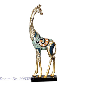 Simulation Animal Sculpture Giraffe Mother and Child Painted Animal Statue Modern Home Decoration Golden Handicraft Ornaments acacuss