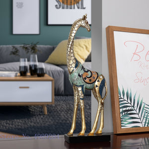 Simulation Animal Sculpture Giraffe Mother and Child Painted Animal Statue Modern Home Decoration Golden Handicraft Ornaments acacuss
