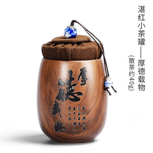 Small Purple Sand Tea Caddy Imitation Wood Grain Ceramic Jar Sealed Jar Storage Tank Tea Box Tea Container Tea Organizer Tea Can acacuss