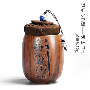 Small Purple Sand Tea Caddy Imitation Wood Grain Ceramic Jar Sealed Jar Storage Tank Tea Box Tea Container Tea Organizer Tea Can acacuss