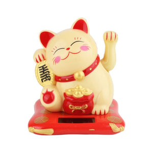 Solar Powered Maneki Neko Waving Arm Beckoning Fortune Cat Lucky Cat For Home Office Christmas Decoration Accessiores acacuss