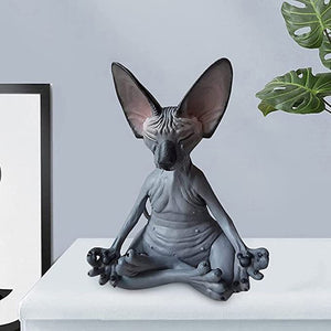 Sphynx Cat Meditate Collectible Figurines Miniature Buddha Cat Figurine Animal Model Doll Toys Hairless Cat Figurine Home Decor acacuss