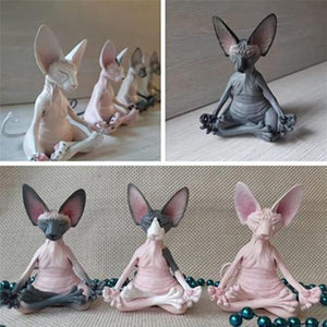 Sphynx Cat Meditate Collectible Figurines Miniature Buddha Cat Figurine Animal Model Doll Toys Hairless Cat Figurine Home Decor acacuss
