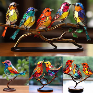 Stained Acrylic Birds on Branch Desktop Ornaments Acrylic Material Birds Home Ornaments Parrot Pendant Best Mother's Day Gifts acacuss