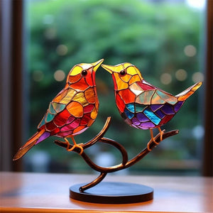 Stained Acrylic Birds on Branch Desktop Ornaments Acrylic Material Birds Home Ornaments Parrot Pendant Best Mother's Day Gifts acacuss
