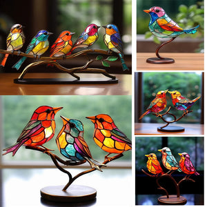 Stained Acrylic Birds on Branch Desktop Ornaments Acrylic Material Birds Home Ornaments Parrot Pendant Best Mother's Day Gifts acacuss