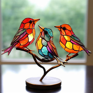 Stained Acrylic Birds on Branch Desktop Ornaments Acrylic Material Birds Home Ornaments Parrot Pendant Best Mother's Day Gifts acacuss
