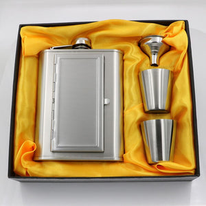 Stainless Steel Flagon Whiskey Steel Flagon Cigarette Case Hip Flask Funnel Stainless Steel 5/6 Oz Wine Bottle Cigarette Set acacuss