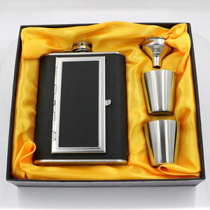 Stainless Steel Flagon Whiskey Steel Flagon Cigarette Case Hip Flask Funnel Stainless Steel 5/6 Oz Wine Bottle Cigarette Set acacuss