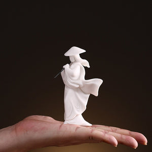 State of Divinity Swordsman Chivalrous Expert Piping Ceramic Samurai Knight Statue Sculpture Chinese Zen Study Decor Meditation acacuss