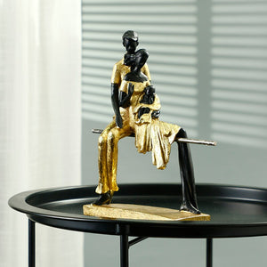 Statues Ornaments For Modern House Golden Figures Parent-child Sculptures Figurines For Interior Room Ornaments Home Decor Craft acacuss