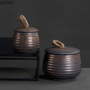 Stoneware Tea Caddy Ceramic Storage Jar Sealed Jar Tea Box Tea Container Food Storage Box Tea Organizer Candy Jars Tea Can acacuss