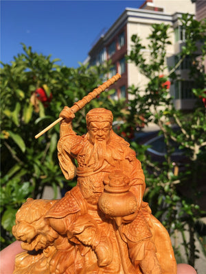 Taihang Thuja wood Carved Zhao Gongming Ornaments Solid Riding Tiger Marshal Zhao God of Wealth acacuss