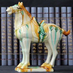 Tang Sancai Blue Glazed War Horse Ancient Porcelain Unearthed in Imitation Museum Antique Horse Decoration acacuss