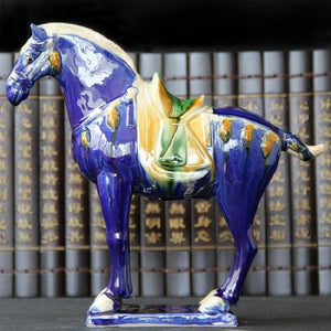 Tang Sancai Blue Glazed War Horse Ancient Porcelain Unearthed in Imitation Museum Antique Horse Decoration acacuss
