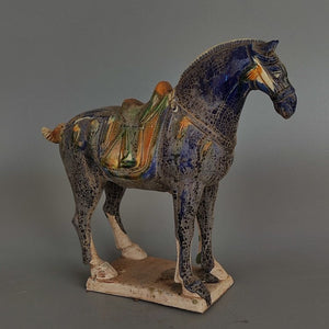 Tang Sancai Blue Glazed War Horse Home Decor Ancient Porcelain Unearthed in Imitation Museum Decoration Sculptures Figurines acacuss