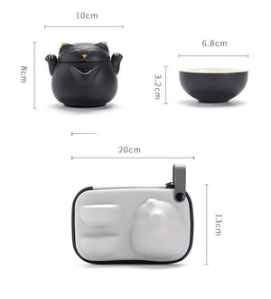 ACACUSS Tea Set for Cat Lovers Portable Cute Cat Cup One Pot And Two Cups Outdoor Storage Bag - Ceramic Teapot with 2 Cups Cute Cat Travel - ACACUSS