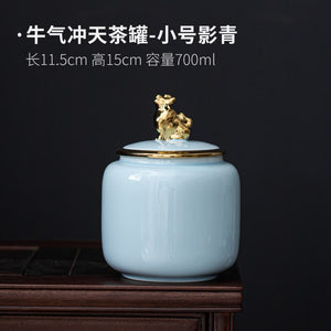 Tea Tin Animal Lid Ceramic Airtight Jar Food Storage Tank Tea Container Moisture Proof Tea Box Tea Organizer Candy Jar Tea Caddy acacuss
