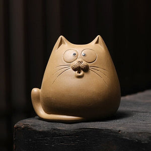 ACACUSS Tea pet | Tea play set | clay Creative Ceramic Animal Figurines Chinese zisha yixing statues Meditation Angry cat figures sculpture - ACACUSS