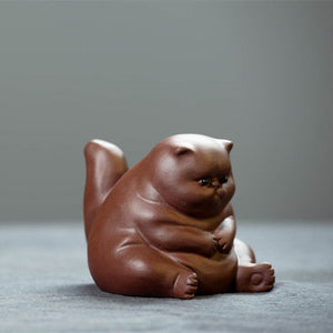 ACACUSS Tea pet | Tea play set | clay Creative Ceramic Animal Figurines Chinese zisha yixing statues Meditation Angry cat figures sculpture - ACACUSS