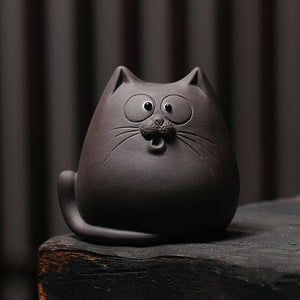 ACACUSS Tea pet | Tea play set | clay Creative Ceramic Animal Figurines Chinese zisha yixing statues Meditation Angry cat figures sculpture - ACACUSS