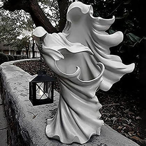 The Ghost Looking for Light New Hell Messenger Witch with Lantern Realistic Resin Ghost Sculpture for Halloween Scary Decoration acacuss