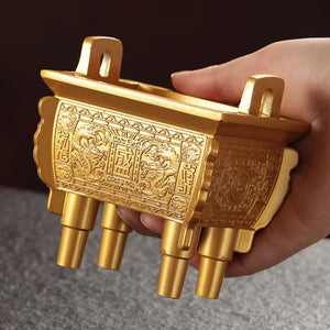 Tibetan Incense Stick Burner Gold Tripod Alloy Buddhist Indoor Desktop Decoration Tantric Meditation Temples Aromatherapy Stove acacuss