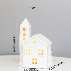 TingKe Nordic Style Hollow House LED Light European Home Decoration Ceramic House Ornament Creative Christmas Decoration Gift acacuss